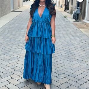 Teal pleated maxi dress